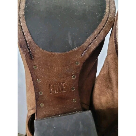 Frye Dani Shield Slingback Sandal Heels Open Toe Suede Wood Brown Size 9M** - Picture 12 of 12